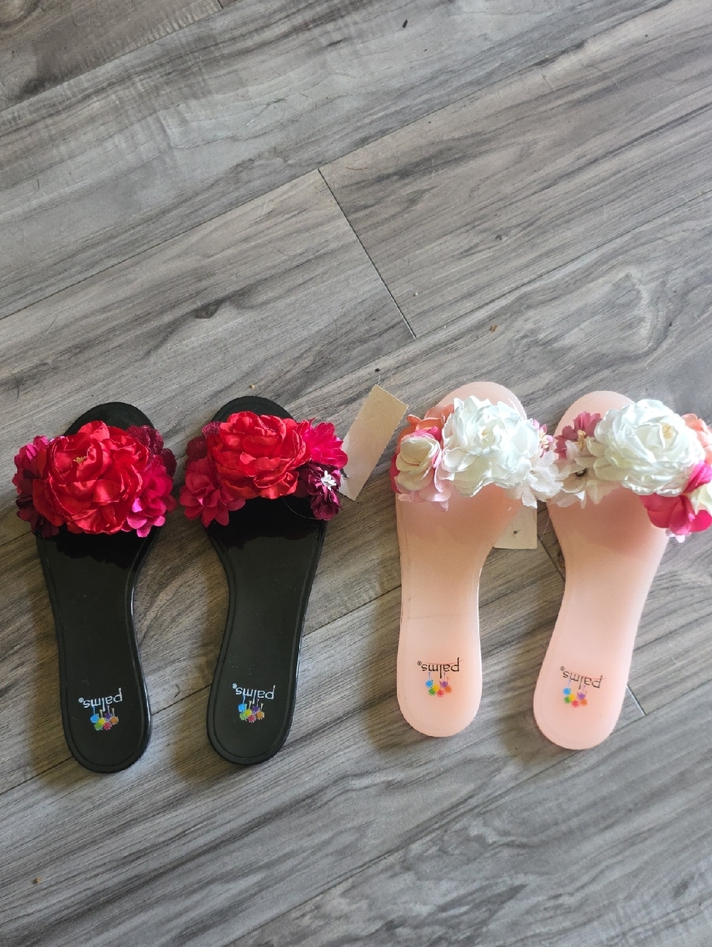 Floral Slide Sandals - Black and Blush Pink